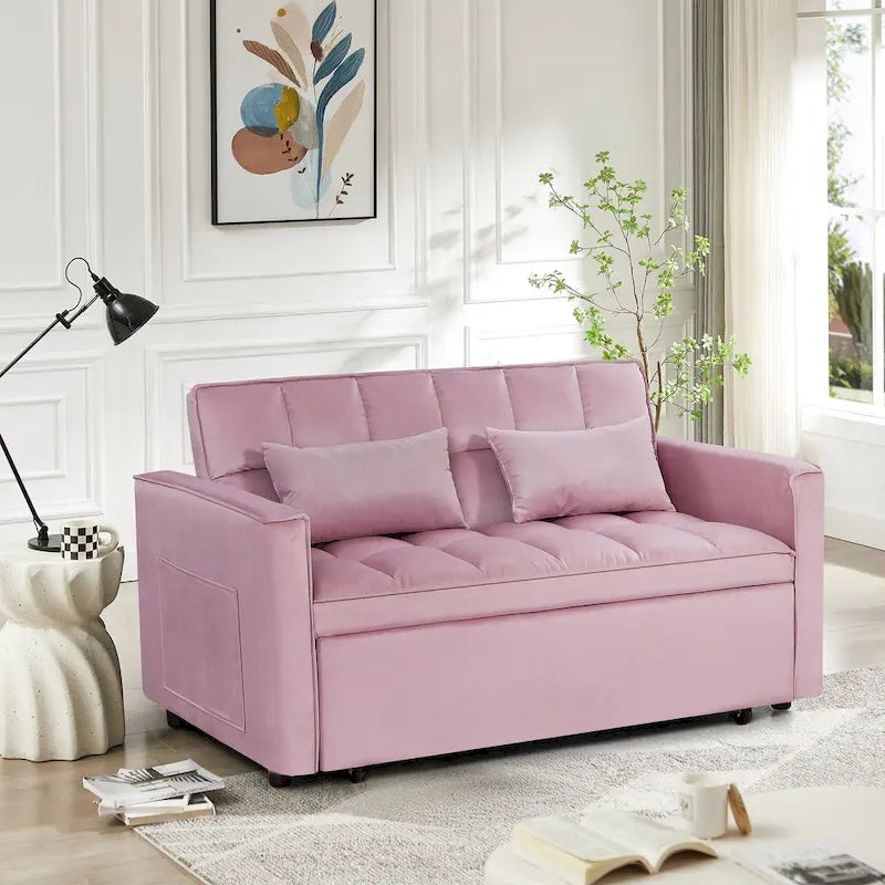 Moderno Divano Letto Futon Convertibile, Schienale Regolabile, Braccioli Portaoggetti