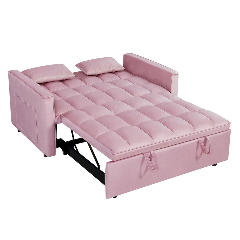 Moderno Divano Letto Futon Convertibile, Schienale Regolabile, Braccioli Portaoggetti