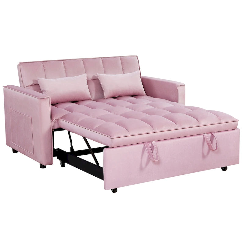 Moderno Divano Letto Futon Convertibile, Schienale Regolabile, Braccioli Portaoggetti