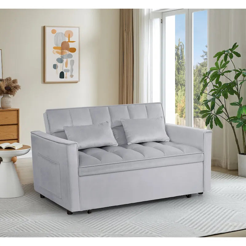 Moderno Divano Letto Futon Convertibile, Schienale Regolabile, Braccioli Portaoggetti