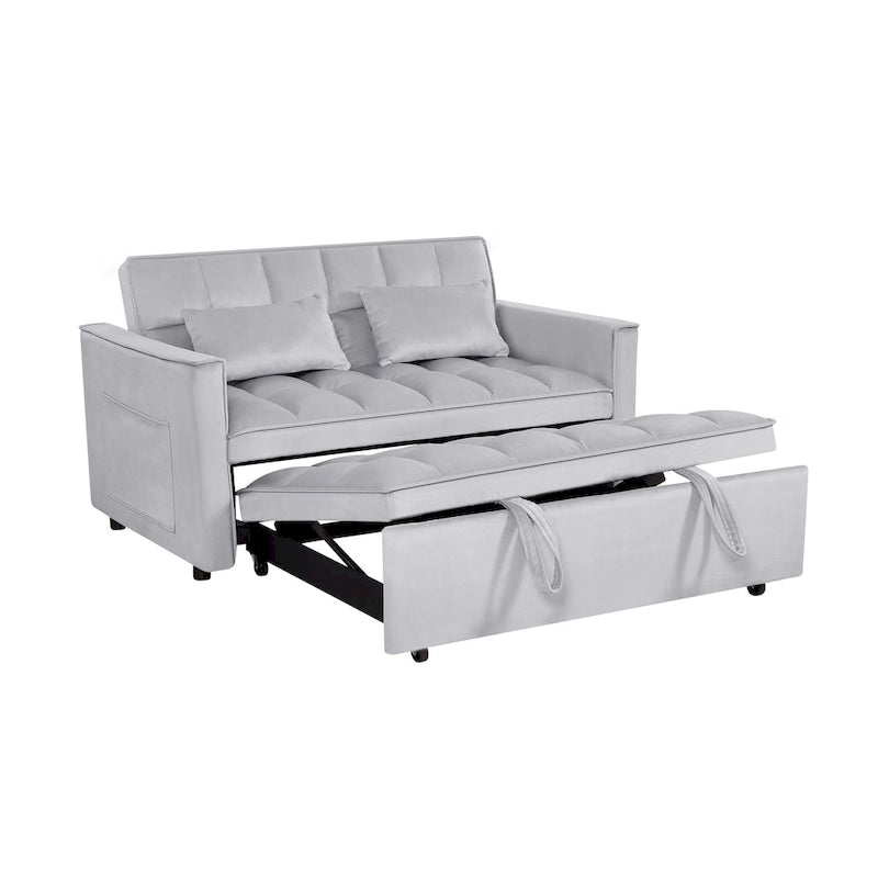 Moderno Divano Letto Futon Convertibile, Schienale Regolabile, Braccioli Portaoggetti