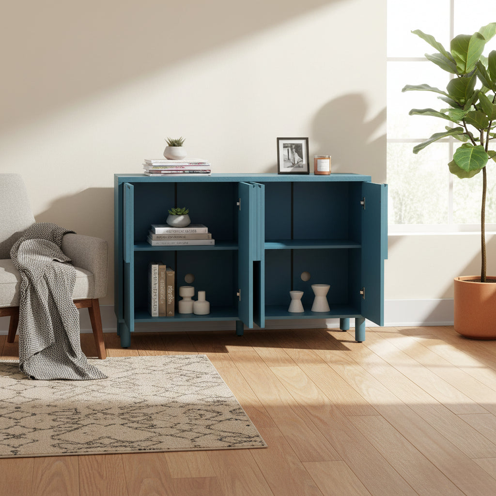 48" Buffet Sideboard Cabinet with 4 Doors - Blue/Natural