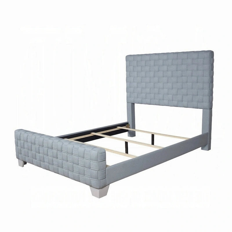 Letto Matrimoniale Reah, ciniglia azzurro-verde, testiera a pannelli grigia