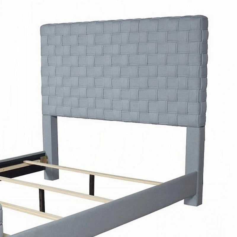 Letto Matrimoniale Reah, ciniglia azzurro-verde, testiera a pannelli grigia