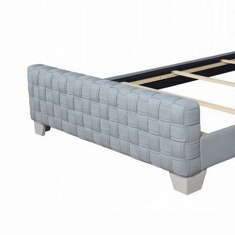 Letto Matrimoniale Reah, ciniglia azzurro-verde, testiera a pannelli grigia