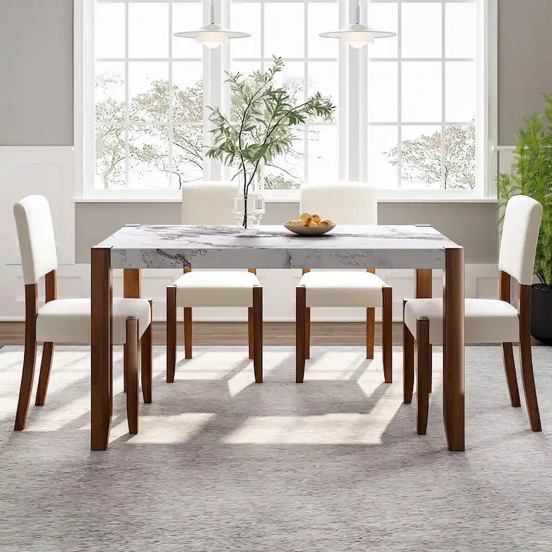Set da pranzo di 5 pezzi, set da pranzo da cucina per 4 persone con tavolo effetto marmo e 4 sedie imbottite