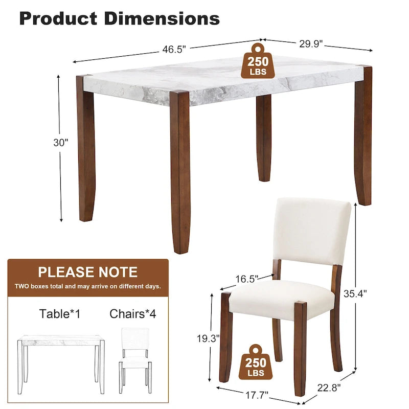 Set da pranzo di 5 pezzi, set da pranzo da cucina per 4 persone con tavolo effetto marmo e 4 sedie imbottite