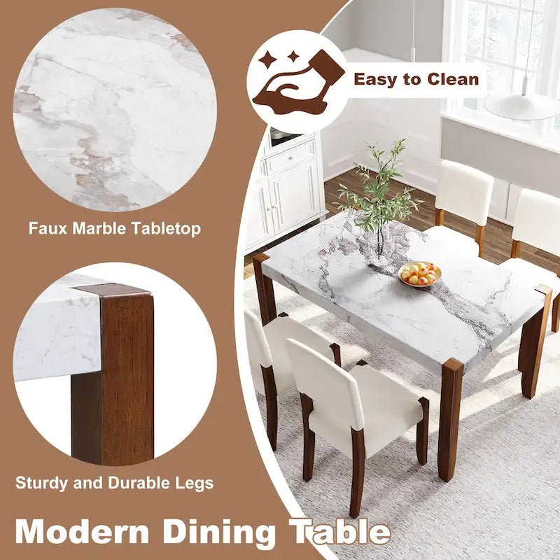 Set da pranzo di 5 pezzi, set da pranzo da cucina per 4 persone con tavolo effetto marmo e 4 sedie imbottite