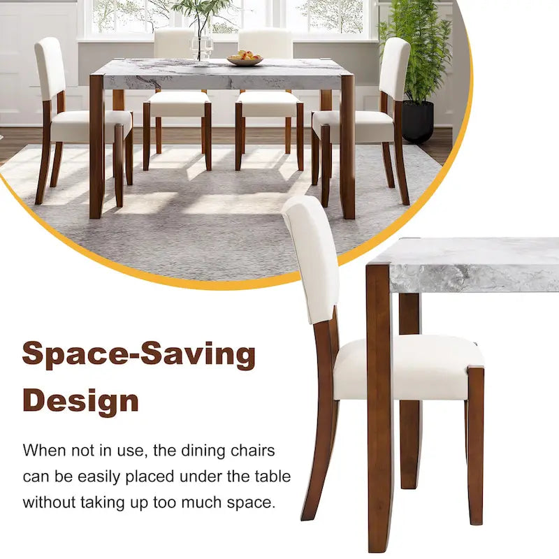 Set da pranzo di 5 pezzi, set da pranzo da cucina per 4 persone con tavolo effetto marmo e 4 sedie imbottite