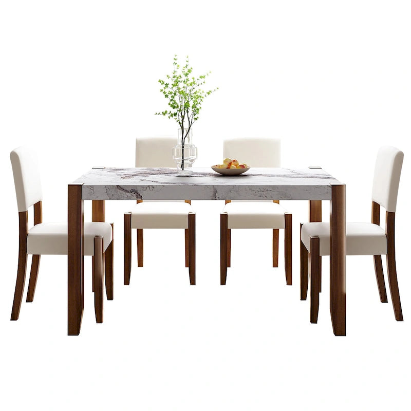 Set da pranzo di 5 pezzi, set da pranzo da cucina per 4 persone con tavolo effetto marmo e 4 sedie imbottite