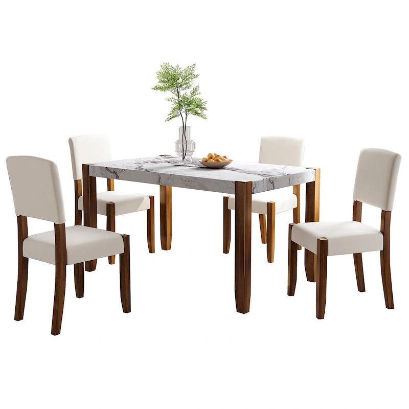 Set da pranzo di 5 pezzi, set da pranzo da cucina per 4 persone con tavolo effetto marmo e 4 sedie imbottite