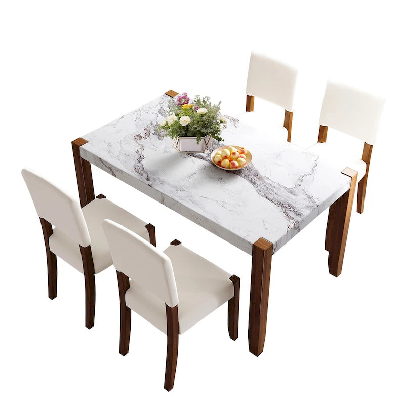 Set da pranzo di 5 pezzi, set da pranzo da cucina per 4 persone con tavolo effetto marmo e 4 sedie imbottite