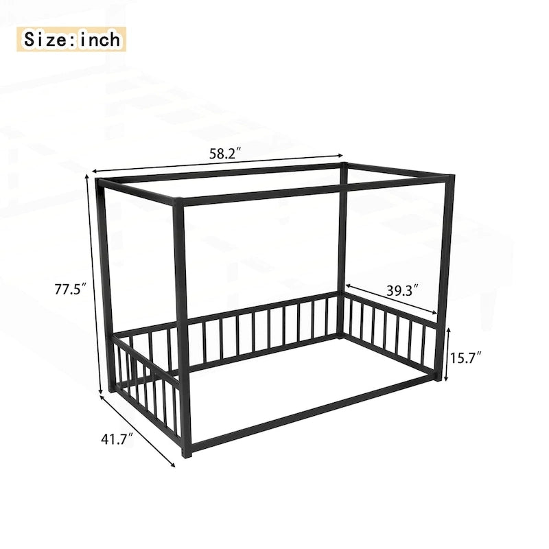 Black Iron Floor Bed with Guardrails - Twin/Full/Queen