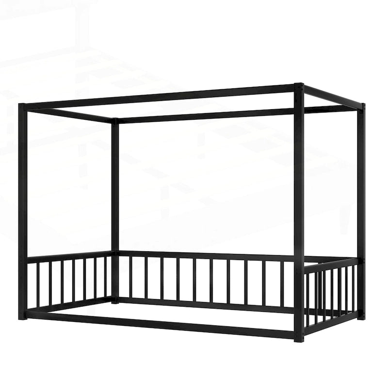 Black Iron Floor Bed with Guardrails - Twin/Full/Queen