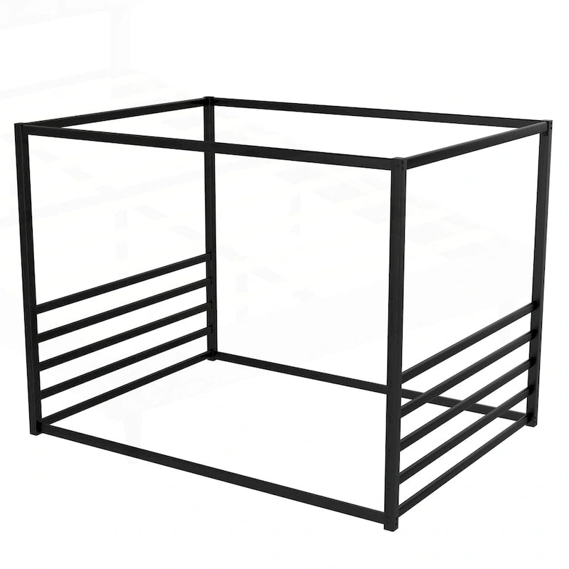 Black Iron Floor Bed with Guardrails - Twin/Full/Queen
