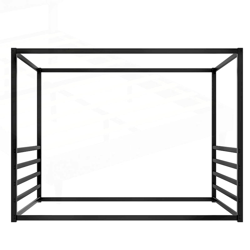 Black Iron Floor Bed with Guardrails - Twin/Full/Queen