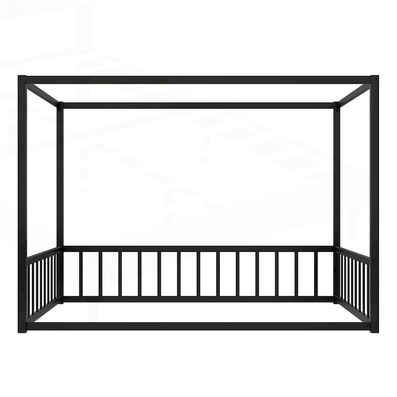 Black Iron Floor Bed with Guardrails - Twin/Full/Queen