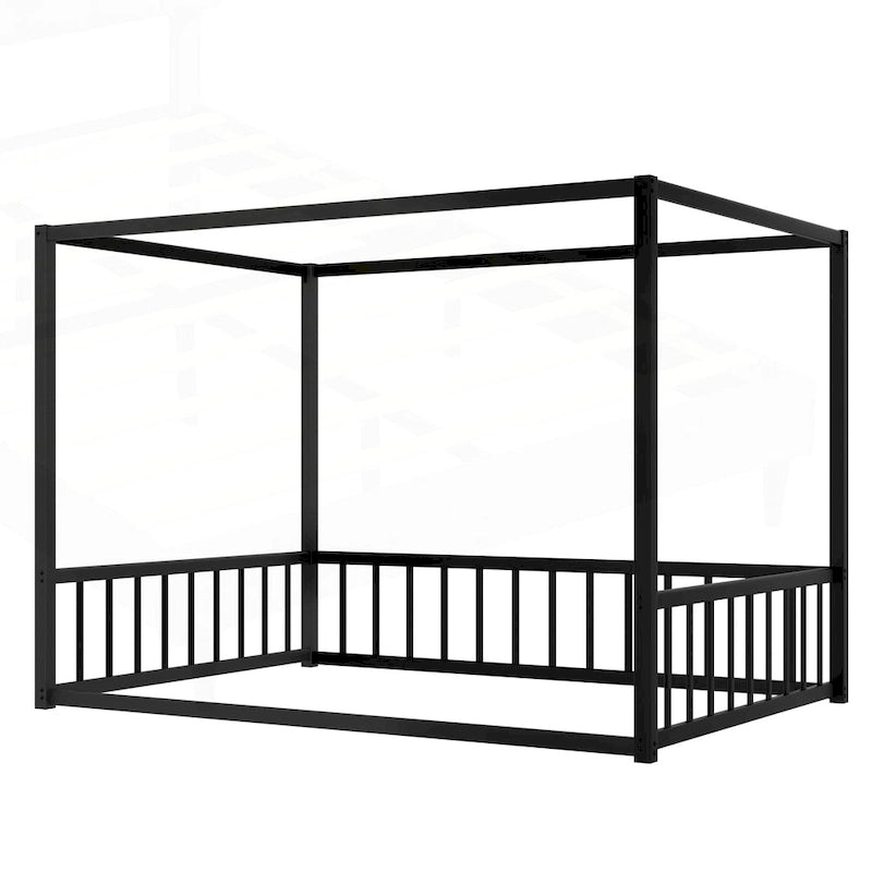 Black Iron Floor Bed with Guardrails - Twin/Full/Queen