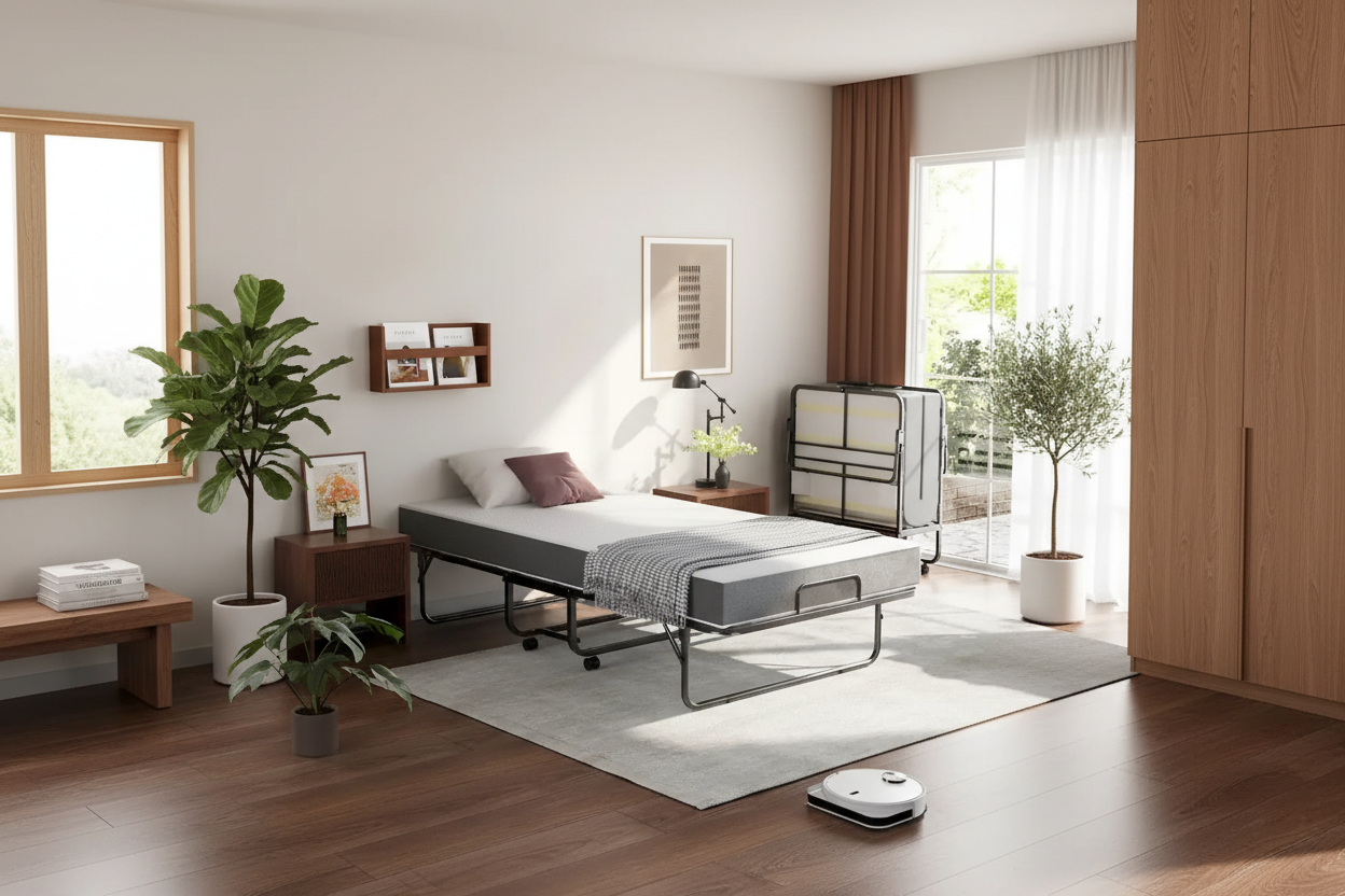 Black Folding Rollaway Bed with Memory Foam Mattress