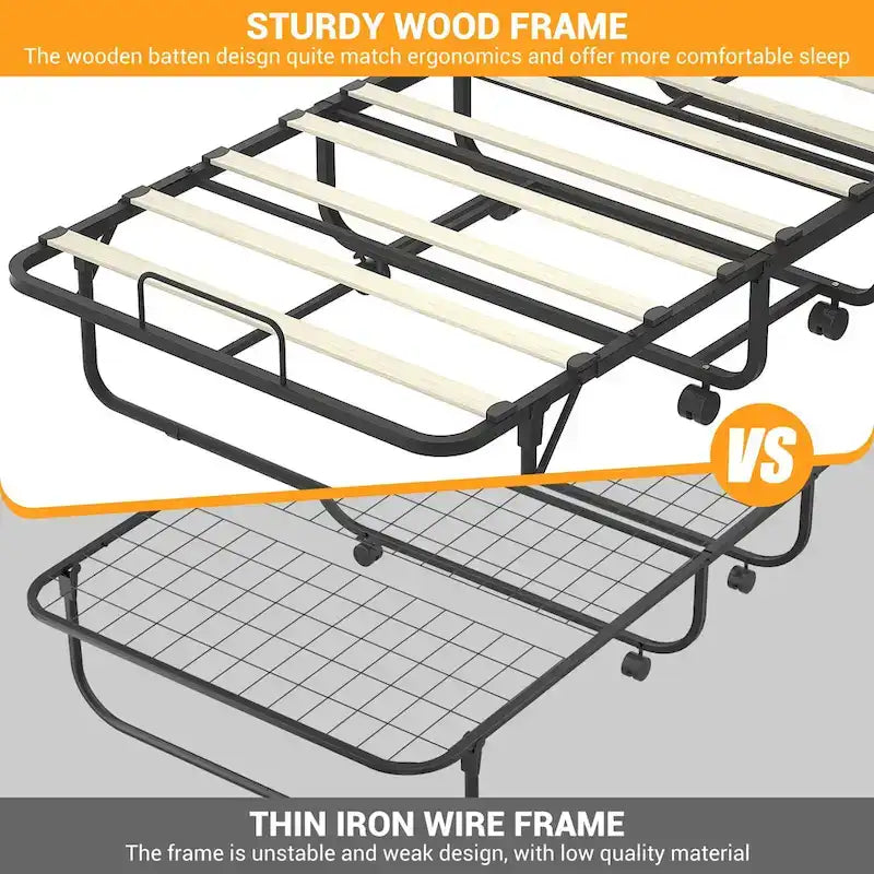 Black Folding Rollaway Bed with Memory Foam Mattress