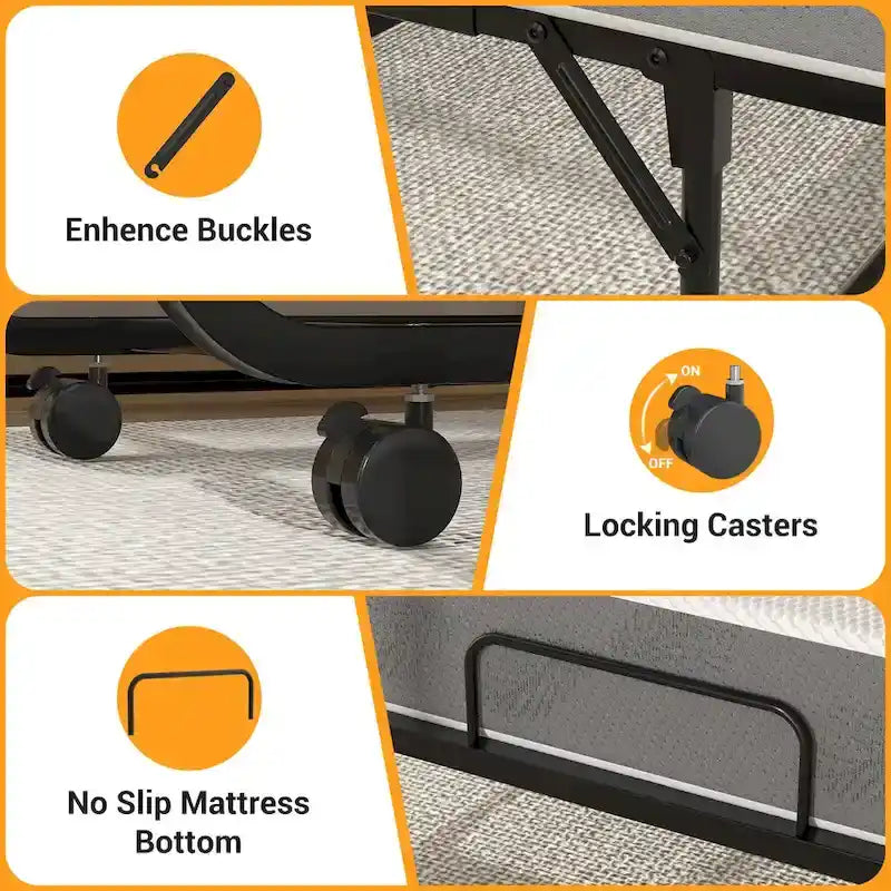 Black Folding Rollaway Bed with Memory Foam Mattress