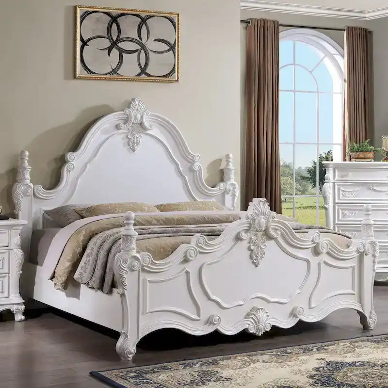 Furniture of America Eugene Letto a pannelli tradizionale a baldacchino in legno massello ciliegio scuro con dettagli intagliati