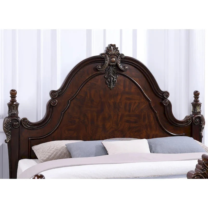 Furniture of America Eugene Letto a pannelli tradizionale a baldacchino in legno massello ciliegio scuro con dettagli intagliati