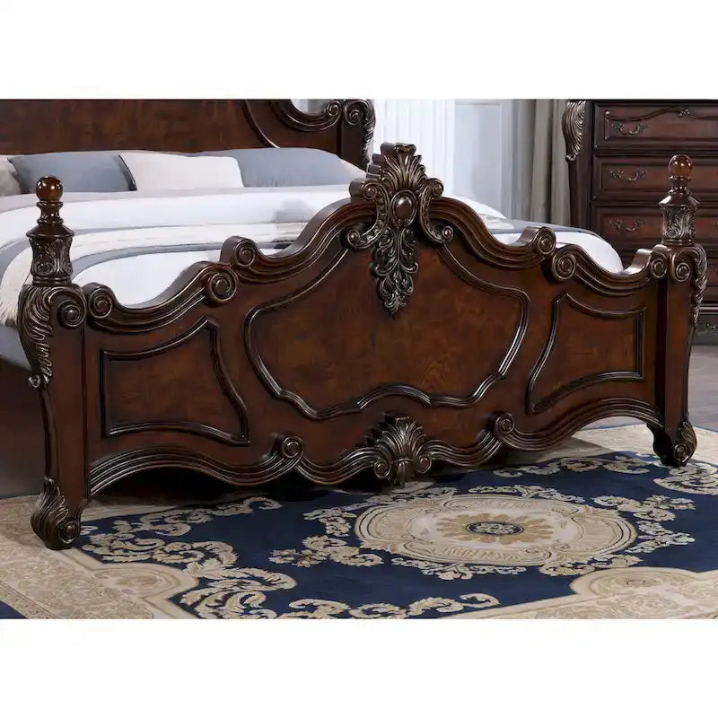Furniture of America Eugene Letto a pannelli tradizionale a baldacchino in legno massello ciliegio scuro con dettagli intagliati