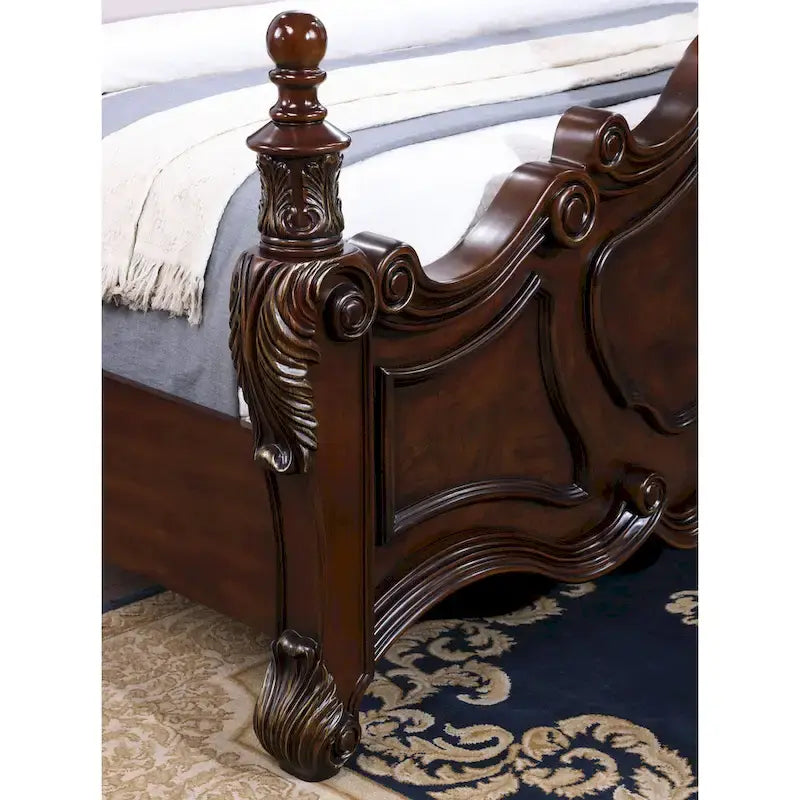Furniture of America Eugene Letto a pannelli tradizionale a baldacchino in legno massello ciliegio scuro con dettagli intagliati