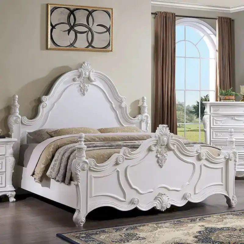 Furniture of America Eugene Letto a pannelli tradizionale a baldacchino in legno massello ciliegio scuro con dettagli intagliati