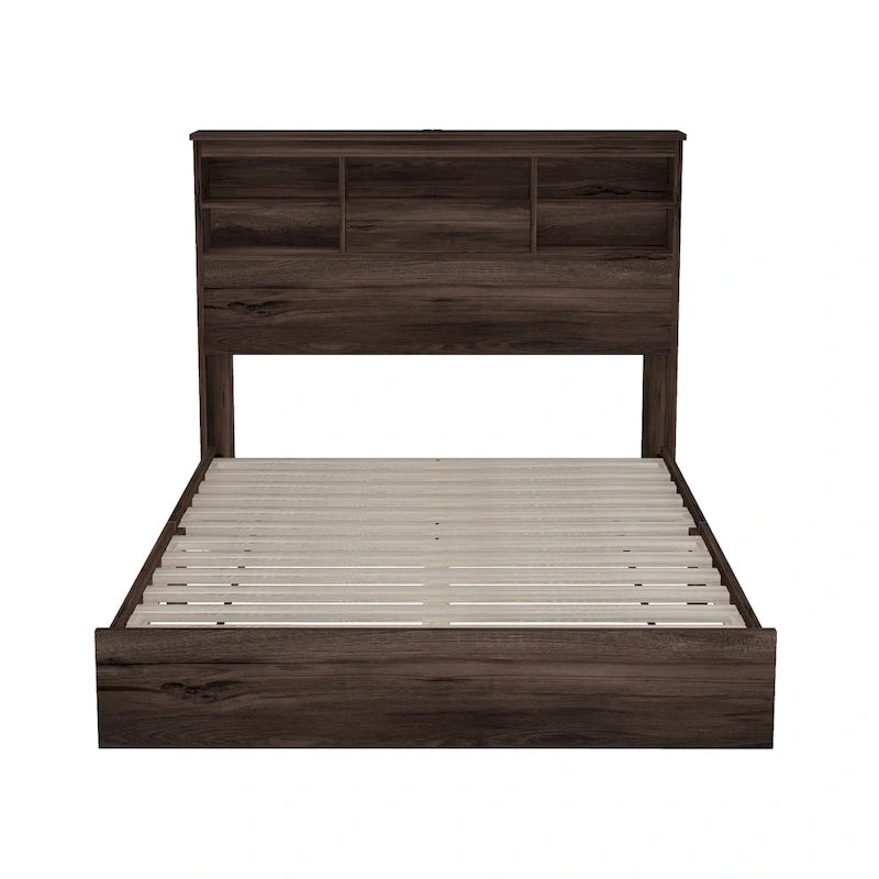 FURNITURE DEMAIN Letto Matrimoniale Queen Size Vintage con Testiera Contenitore e Stazione di Ricarica