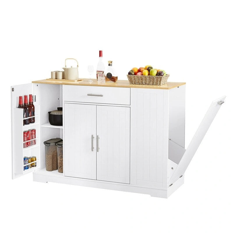 53" Kitchen Island with Drawers and Built-In Trash Bin - Multiple Colors