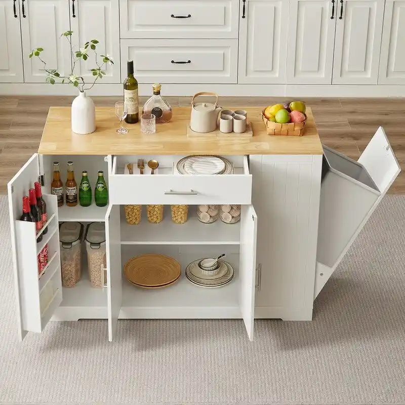 53" Kitchen Island with Drawers and Built-In Trash Bin - Multiple Colors