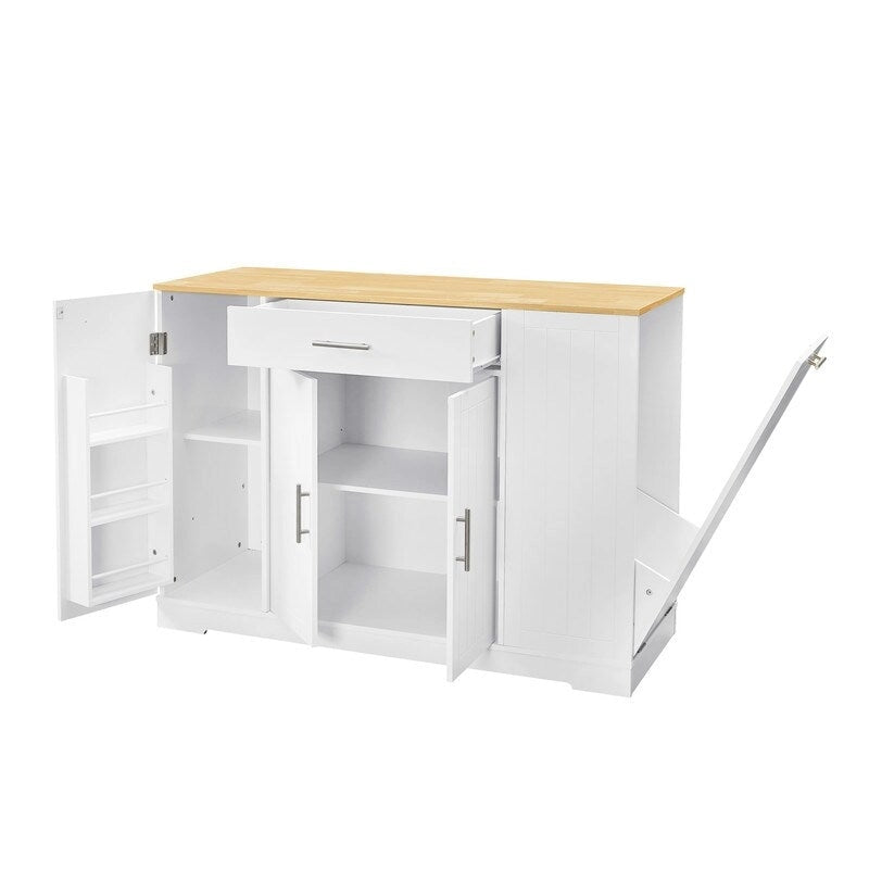 53" Kitchen Island with Drawers and Built-In Trash Bin - Multiple Colors
