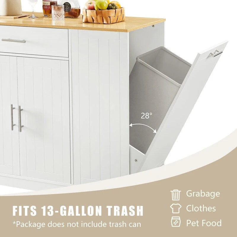 53" Kitchen Island with Drawers and Built-In Trash Bin - Multiple Colors