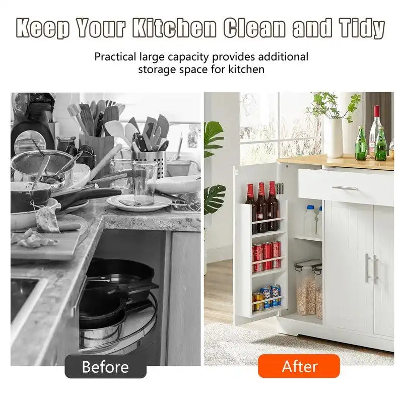 53" Kitchen Island with Drawers and Built-In Trash Bin - Multiple Colors