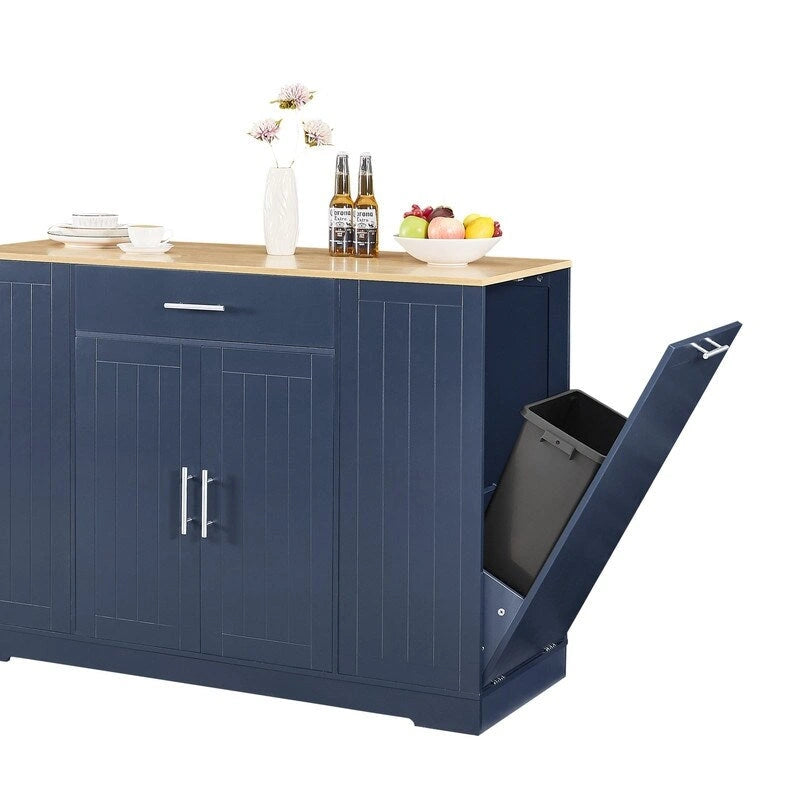 53" Kitchen Island with Drawers and Built-In Trash Bin - Multiple Colors