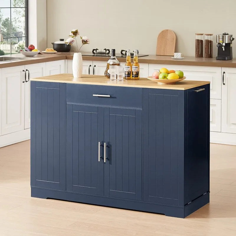 53" Kitchen Island with Drawers and Built-In Trash Bin - Multiple Colors