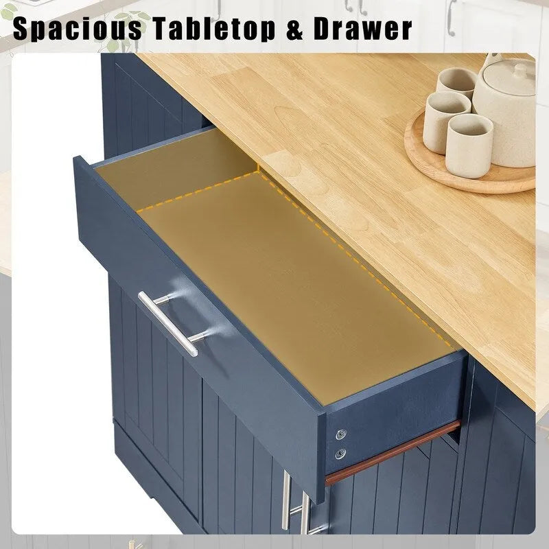 53" Kitchen Island with Drawers and Built-In Trash Bin - Multiple Colors