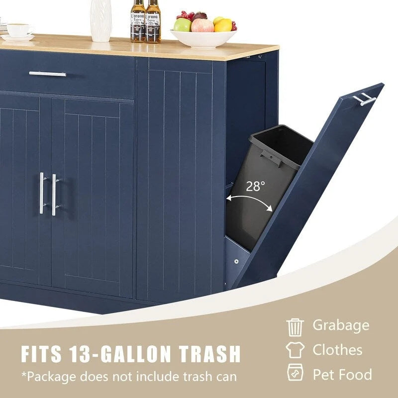 53" Kitchen Island with Drawers and Built-In Trash Bin - Multiple Colors