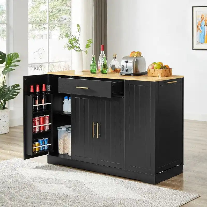 53" Kitchen Island with Drawers and Built-In Trash Bin - Multiple Colors