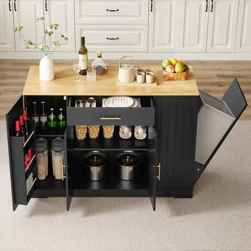 53" Kitchen Island with Drawers and Built-In Trash Bin - Multiple Colors