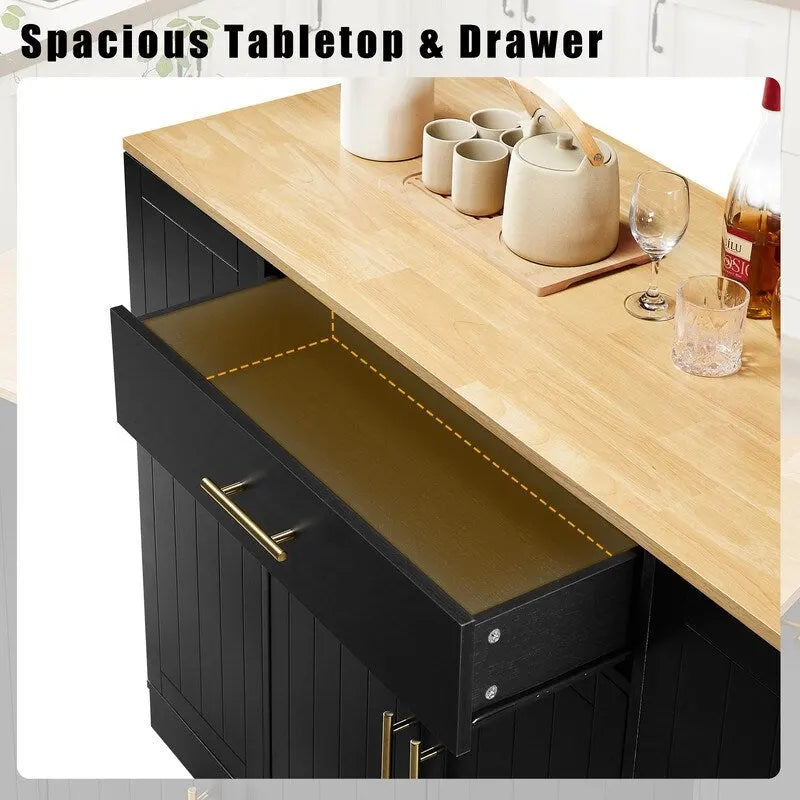 53" Kitchen Island with Drawers and Built-In Trash Bin - Multiple Colors