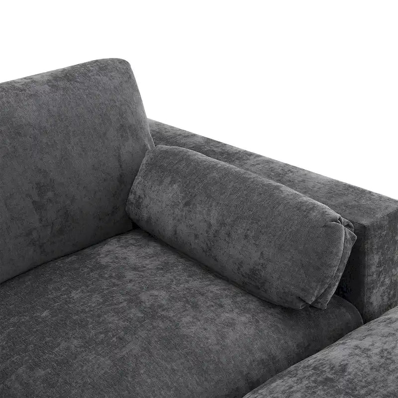 Divano componibile a "U" con tasche portaoggetti, cuscini, pouf