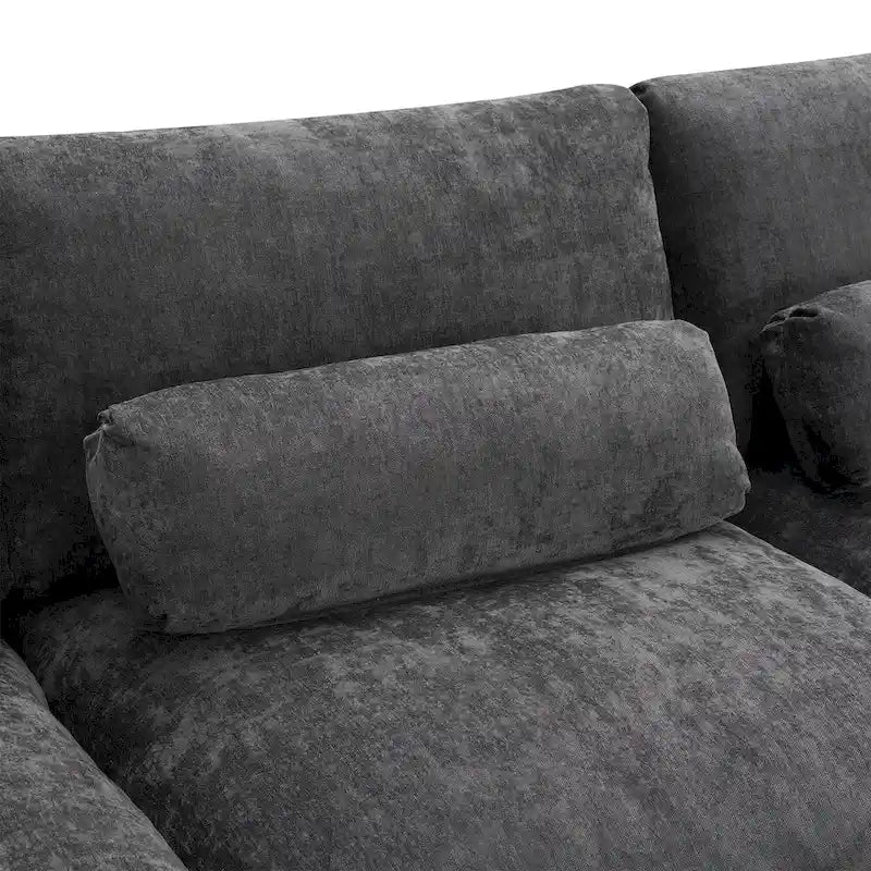 Divano componibile a "U" con tasche portaoggetti, cuscini, pouf