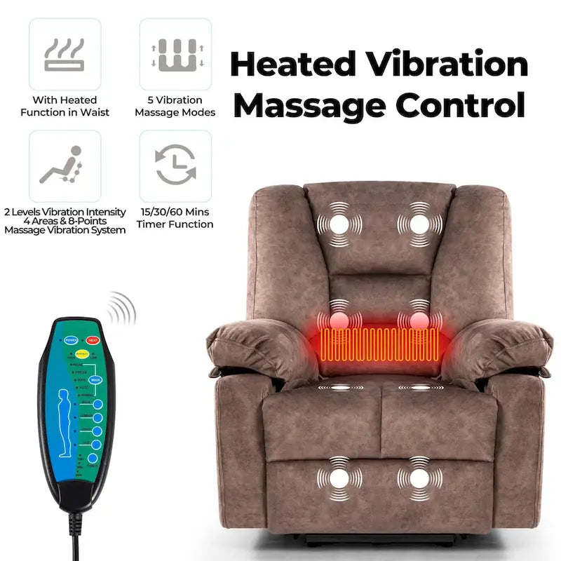 Poltrona reclinabile moderna con alzata elettrica, singola, per massaggi, con riscaldamento lombare e timer, per anziani