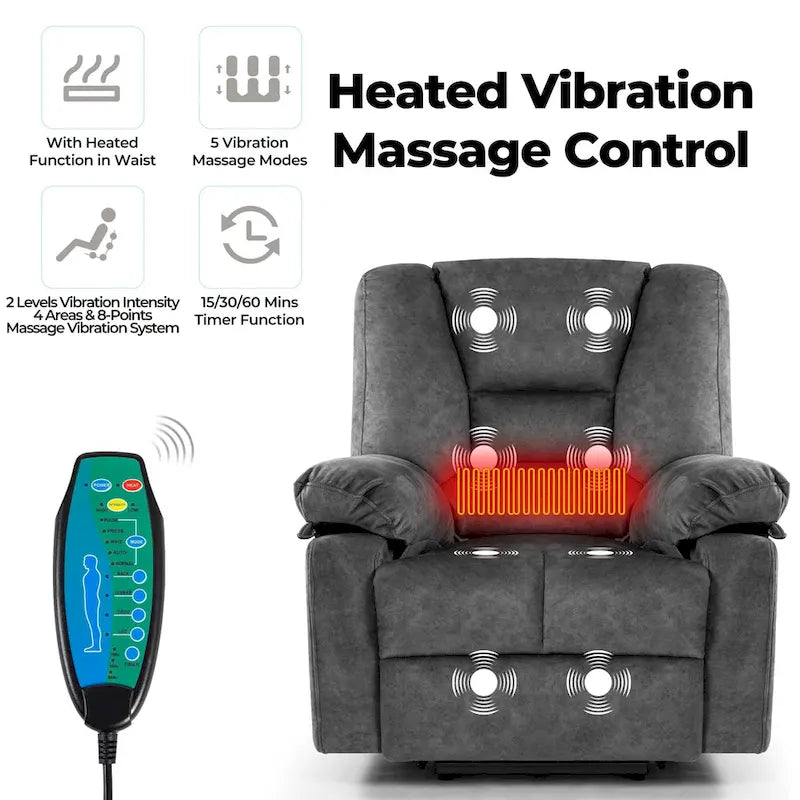Poltrona reclinabile moderna con alzata elettrica, singola, per massaggi, con riscaldamento lombare e timer, per anziani