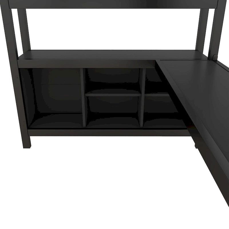 Letto a soppalco in metallo all-in-one con scrivania a L e armadio, struttura letto da camera con cubi portaoggetti, ripiani, spondine a tutta lunghezza