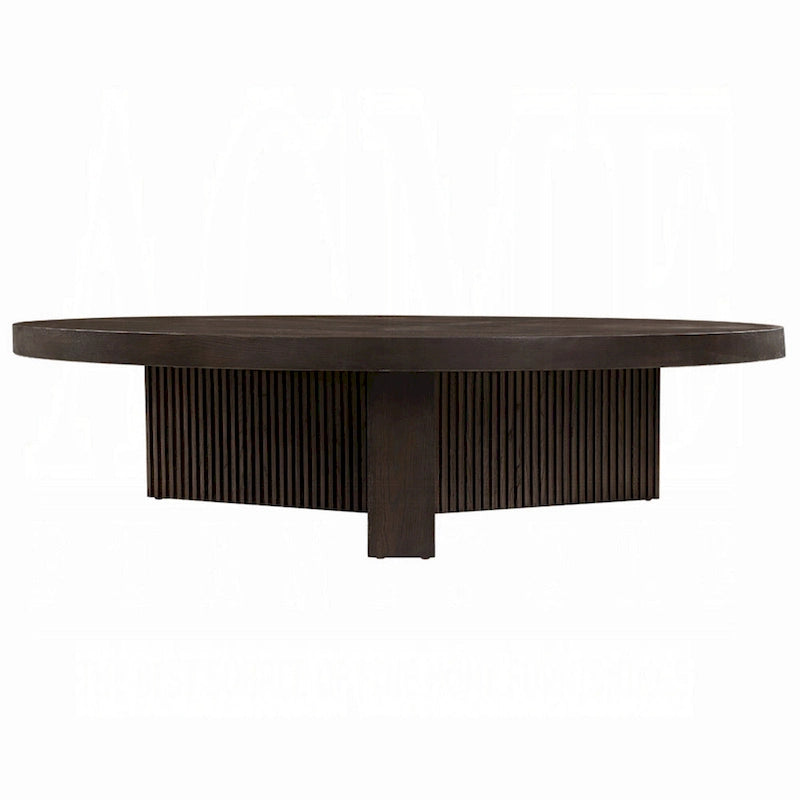 Tavolino rotondo, 60 pollici, legno marrone espresso, gambe a tre scanalature