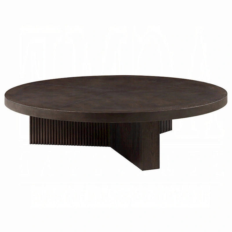 Tavolino rotondo, 60 pollici, legno marrone espresso, gambe a tre scanalature